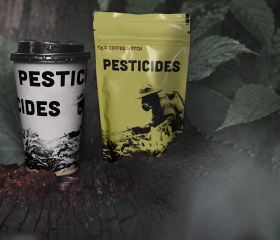Coffee cup and coffee bag in forest