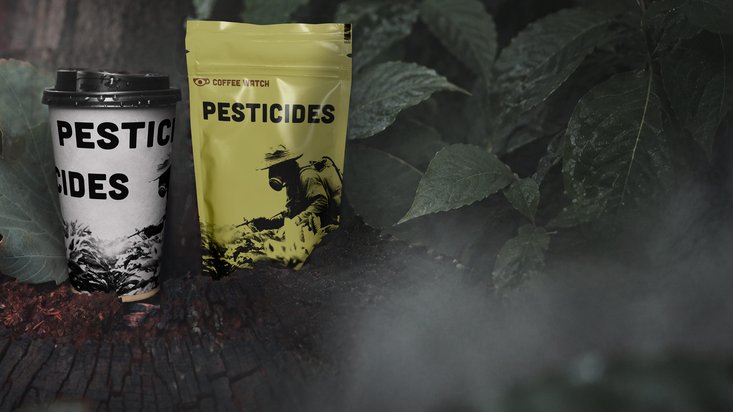 Coffee cup and coffee bag in forest